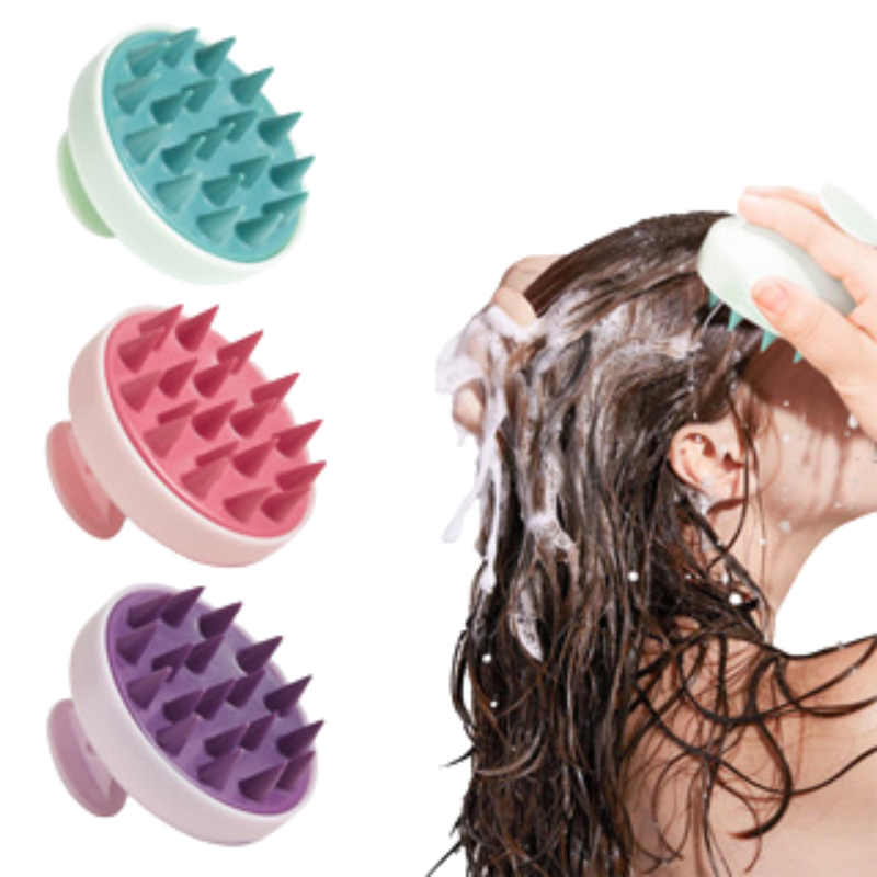 Escova de Shampoo de Silicone Premium — Massagem, Limpeza e Cabelos Mais Fortes