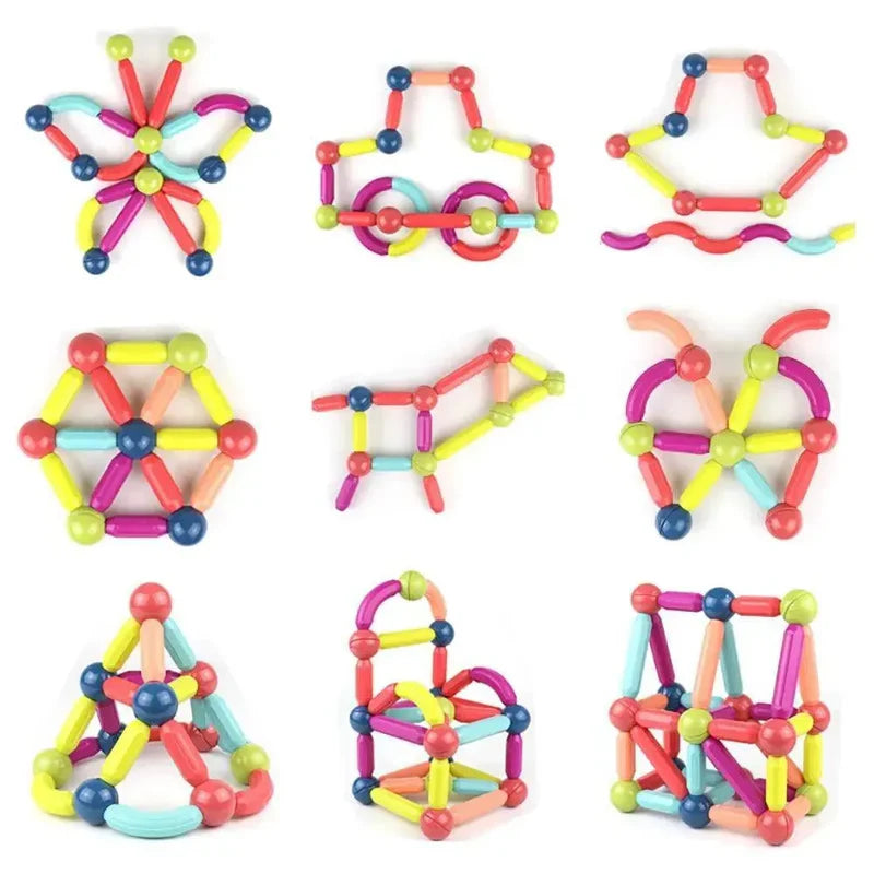 Blocos de Construção Magnéticos 3D – Brinquedo Educativo com Ímãs, Varas e Bolas para Montagem - Criatividade Infantil