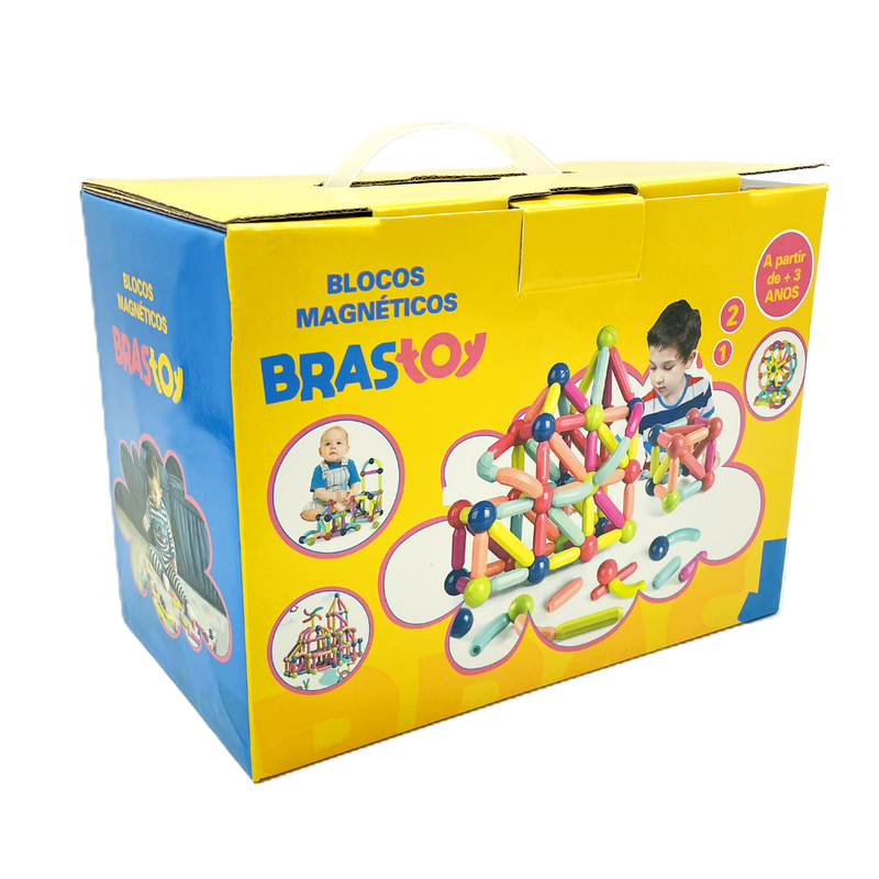 Blocos de Construção Magnéticos 3D – Brinquedo Educativo com Ímãs, Varas e Bolas para Montagem - Criatividade Infantil